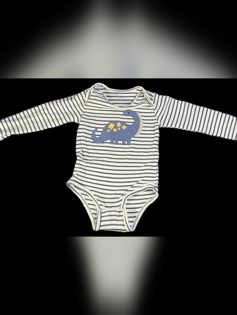 #IC11 Navy & White Striped Dinosaur Baby Bodysuit